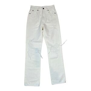 SLVRLAKE London High Rise Straight Leg Distressed Jeans‎ in White, Size 24